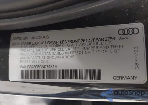 2016 Audi A6 2.0T Premium Plus из США, поврежденный, VIN WAUGFAFC5GN074819